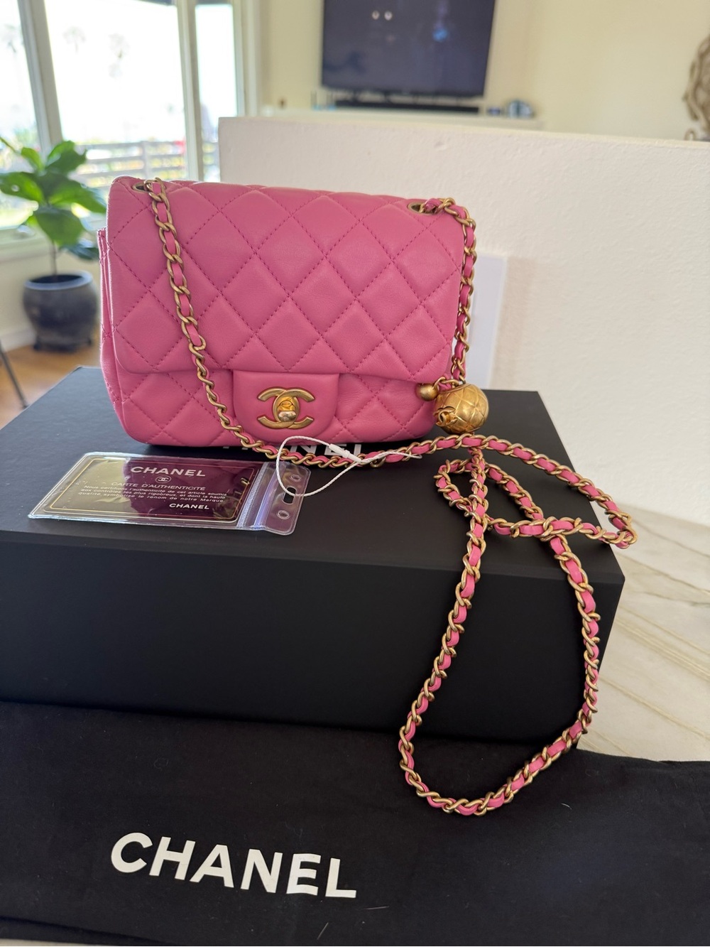 CHANEL Hot Pink Quilted Mini Flap Bag with Gold Chain